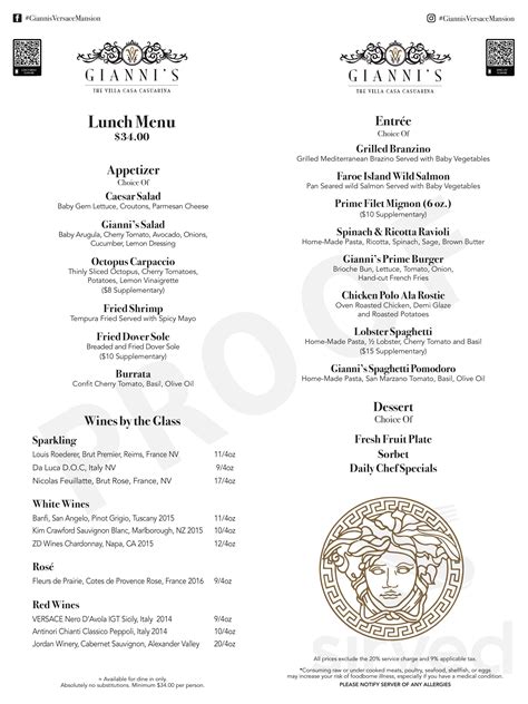 gianni versace restaurant menu|versace mansion restaurant reservations.